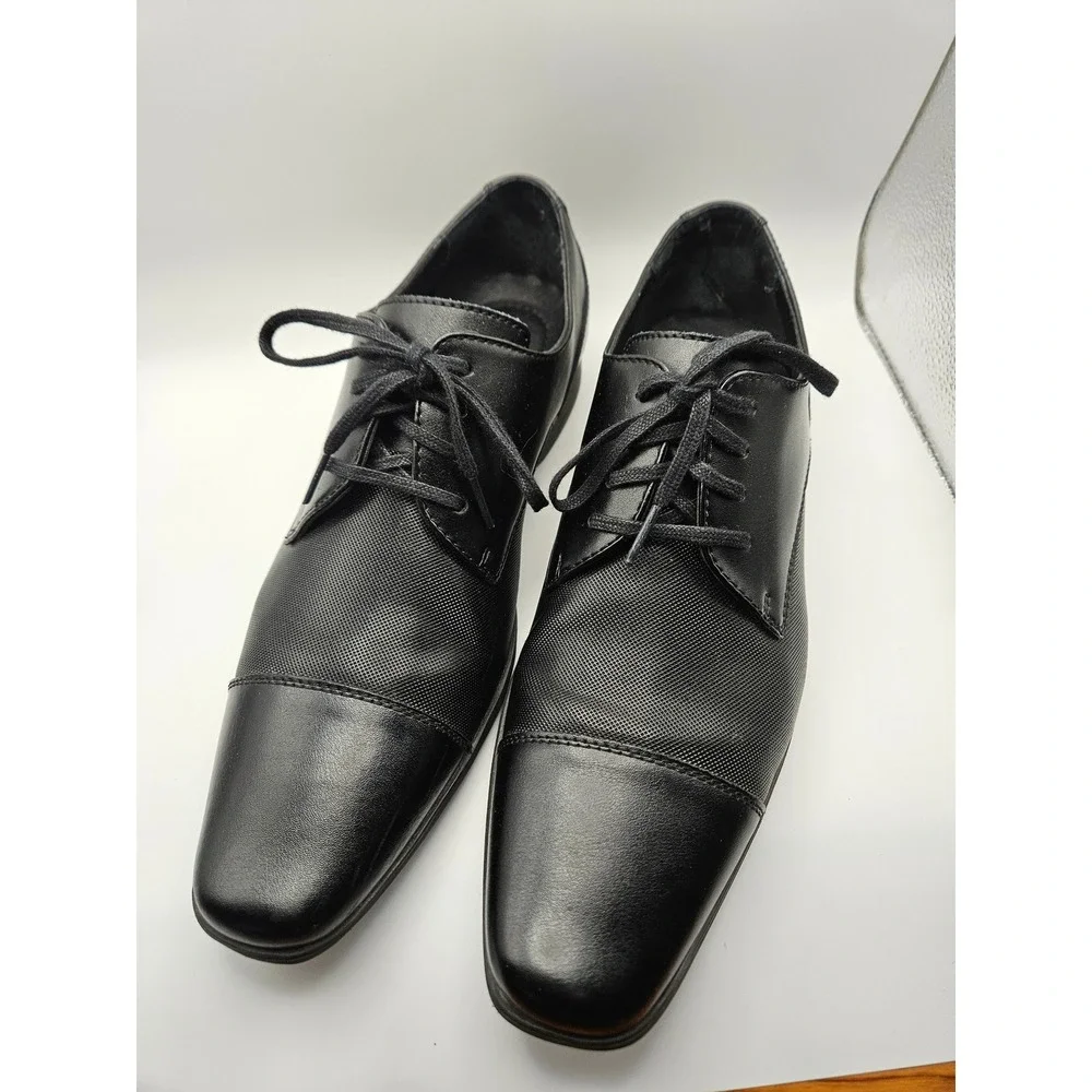 Calvin Klein Bram Black Diamond Textured Cap‎ Toe Oxford Dress Shoes 34F4280 9.5